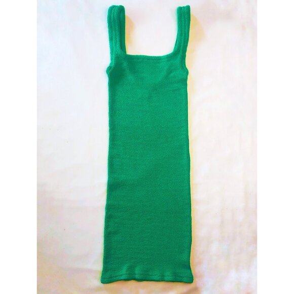 Hunza G Crinkle Knit Mini Tank Dress One Size in Emerald Green, Worn Just Once - Picture 2 of 13